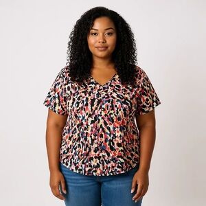 METAPHOR XL Pink Brights Abstract Pattern Silky Blouse Leopard Animal Print